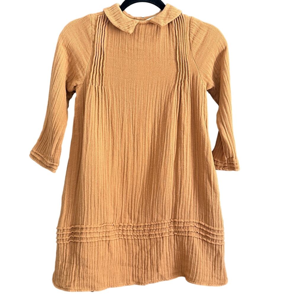 BELLE CHIARA | Organic Cotton Gauze Pintuck Detail Girls Collared Dress | Size 8